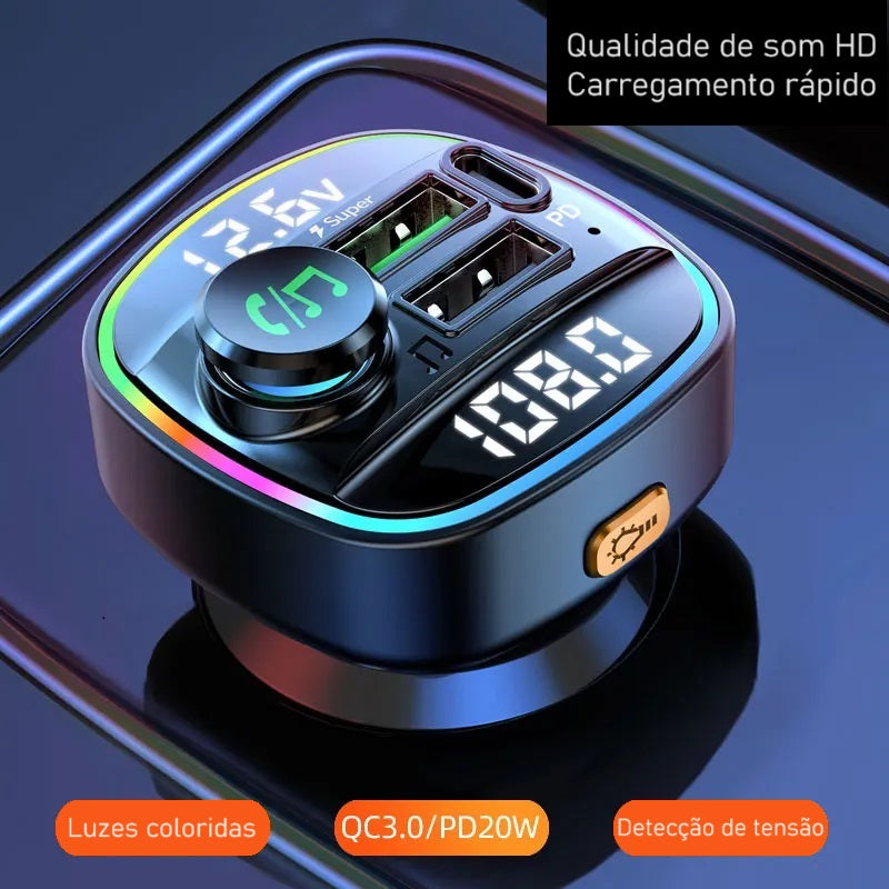 Transmissor FM com Bluetooth 5.0 e USB-C