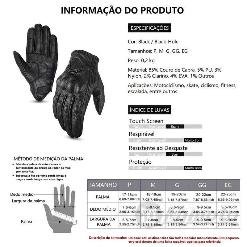 Luvas de Couro Para Moto - Proteção Contra Frio Acidentes Chuva