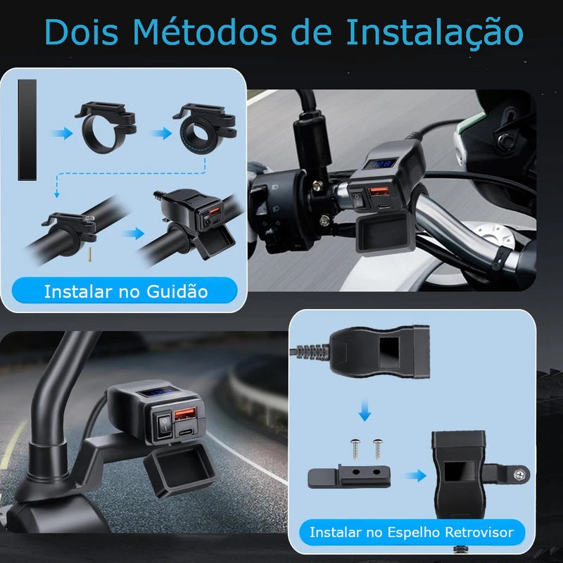 Carregador Rápido e Impermeável para Moto